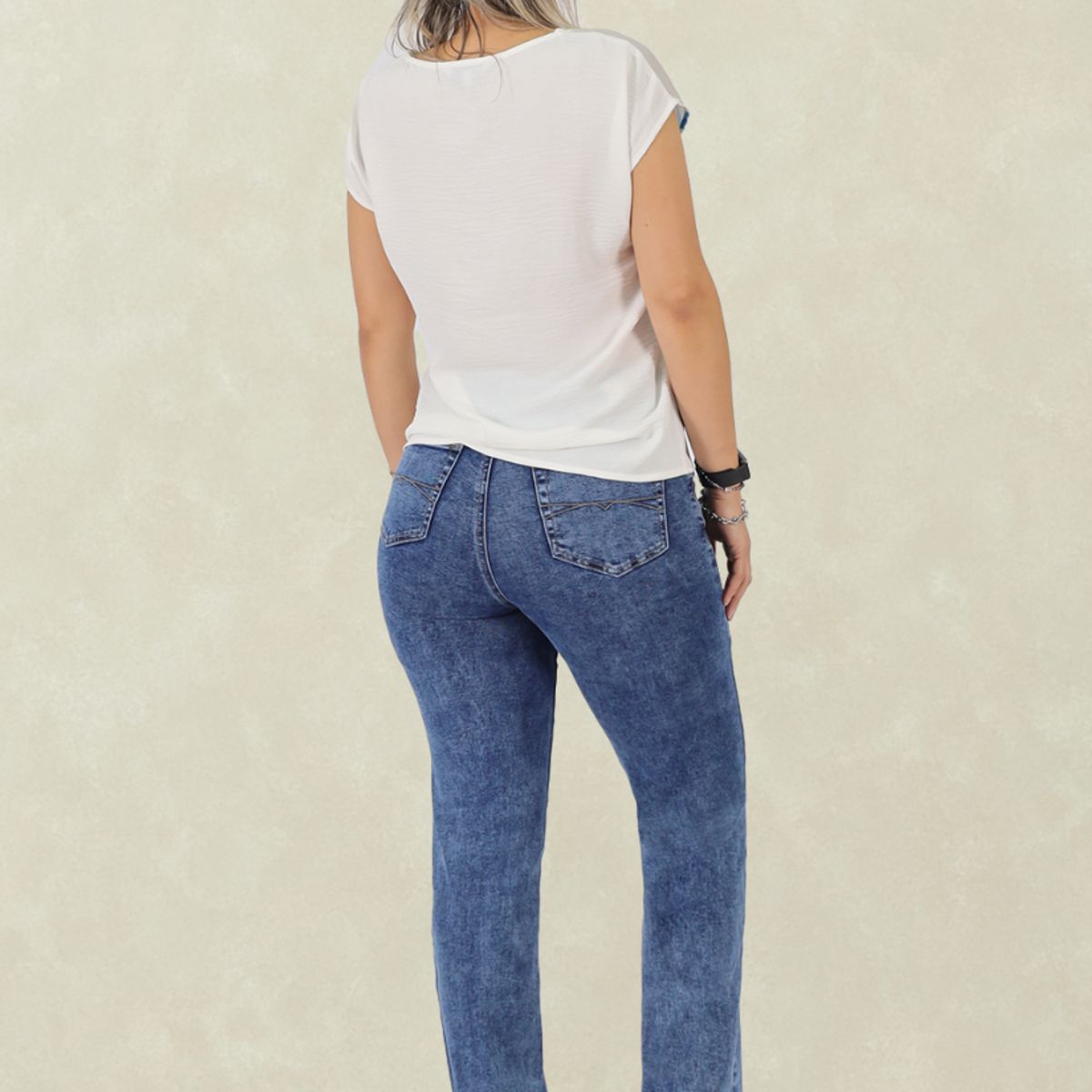 TENTATION - Jeans  Recto Tiro Alto Push Up Azul
