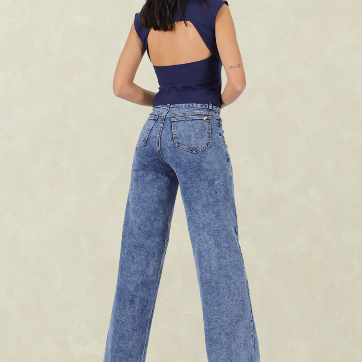 TENTATION - Wide Leg Tiro Alto Push Up Azul