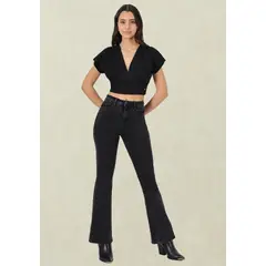 TENTATION - Jeans Flare Black Blue TA Push Up