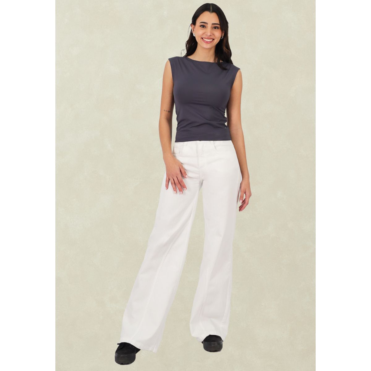 TENTATION - Wide Leg Blanco Corte Pierna
