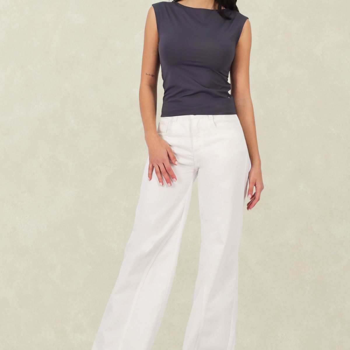 TENTATION - Wide Leg Blanco Corte Pierna