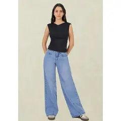 TENTATION - Wide Leg Celeste Corte Pierna