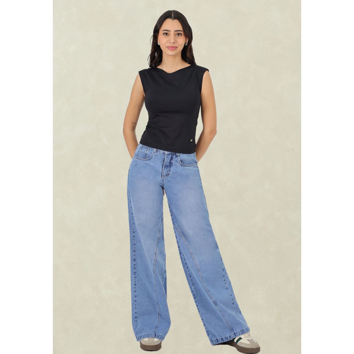 TENTATION - Wide Leg Celeste Corte Pierna