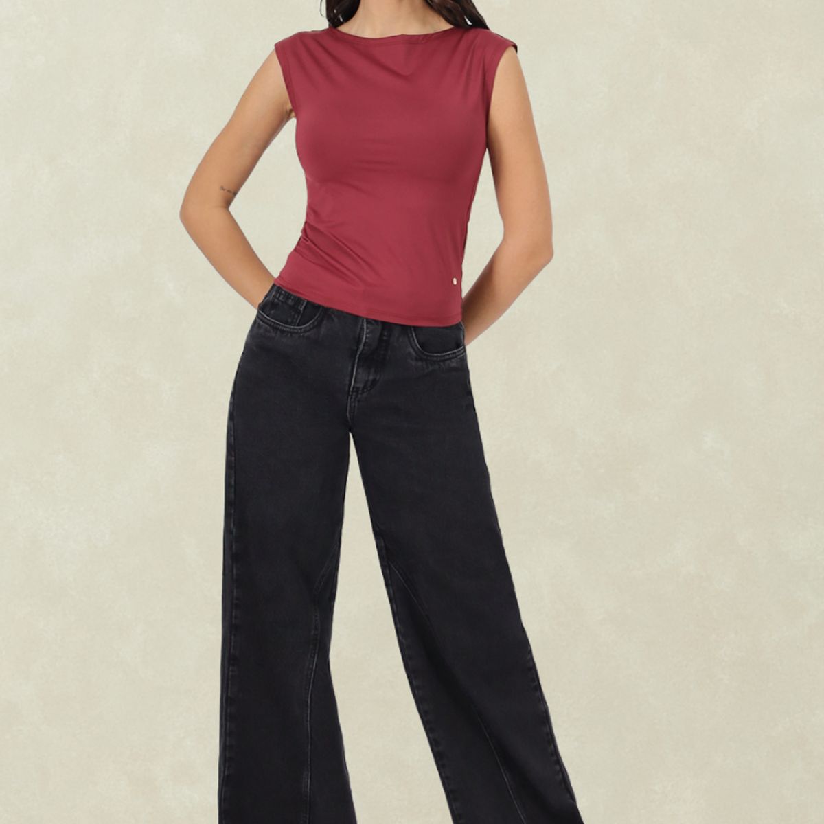 TENTATION - Wide Leg Black Corte Pierna