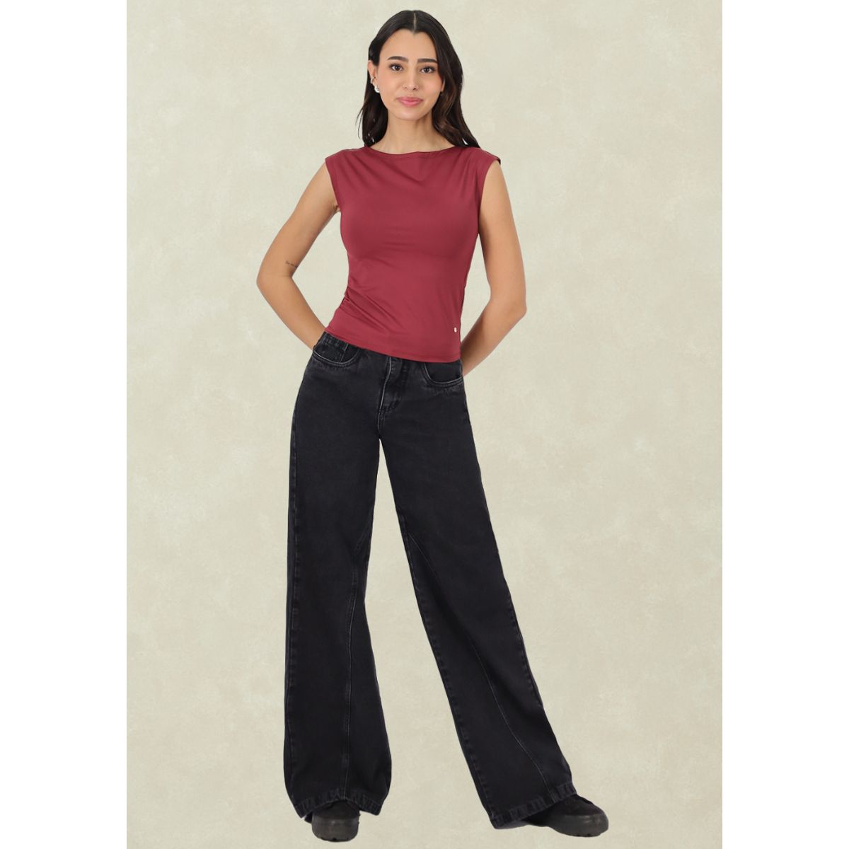 TENTATION - Wide Leg Black Corte Pierna