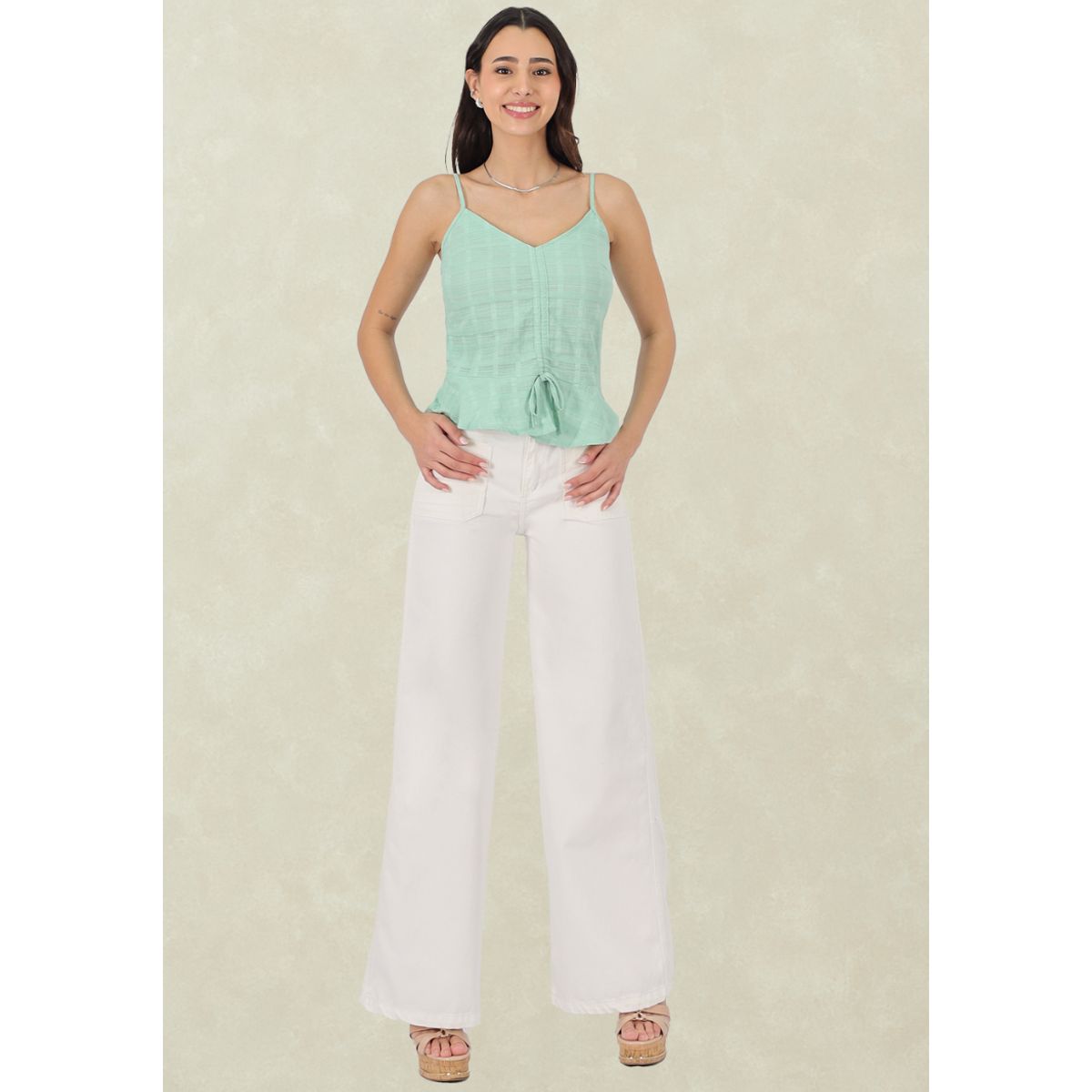 TENTATION - Wide Leg Blanco Bolsillo Parche