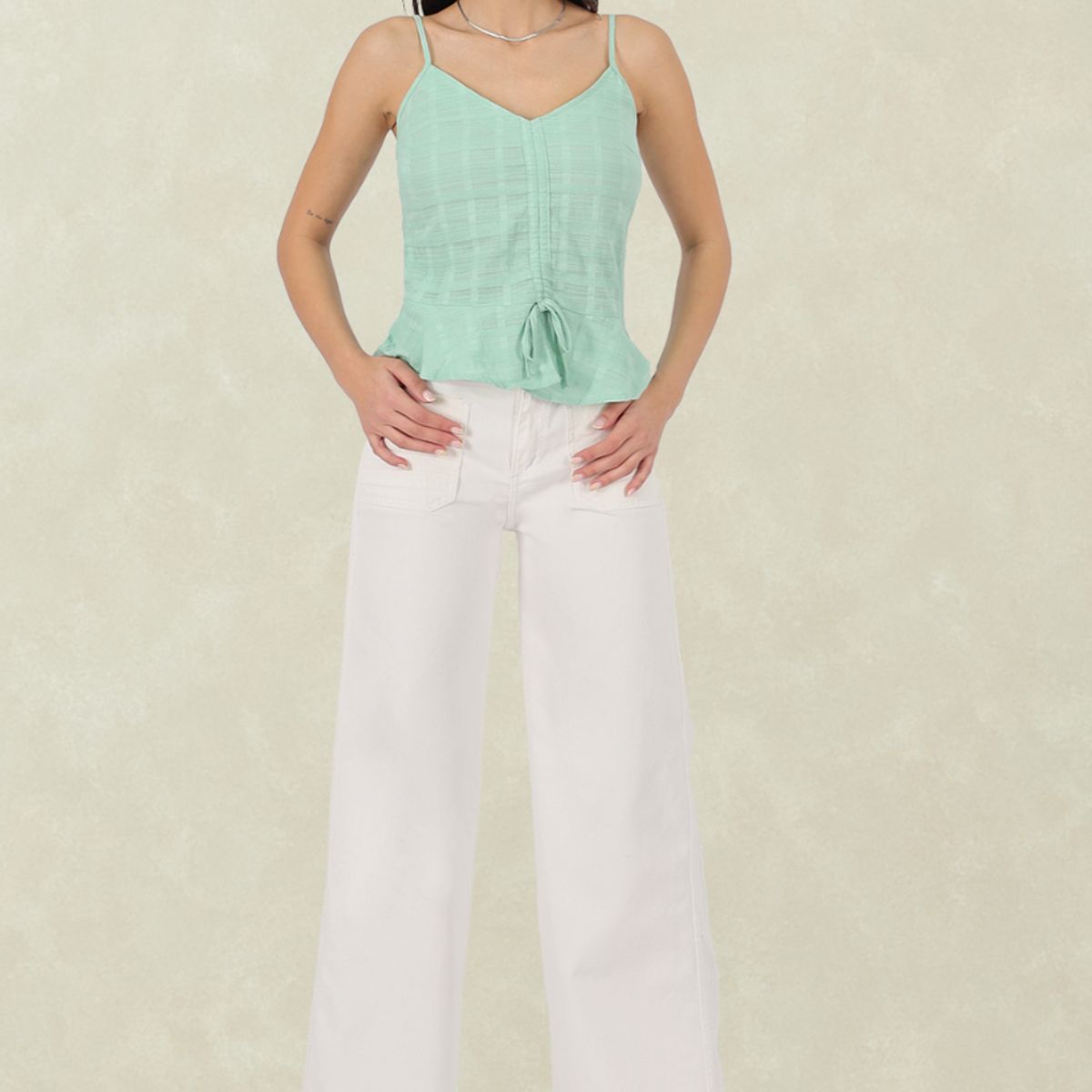 TENTATION - Wide Leg Blanco Bolsillo Parche