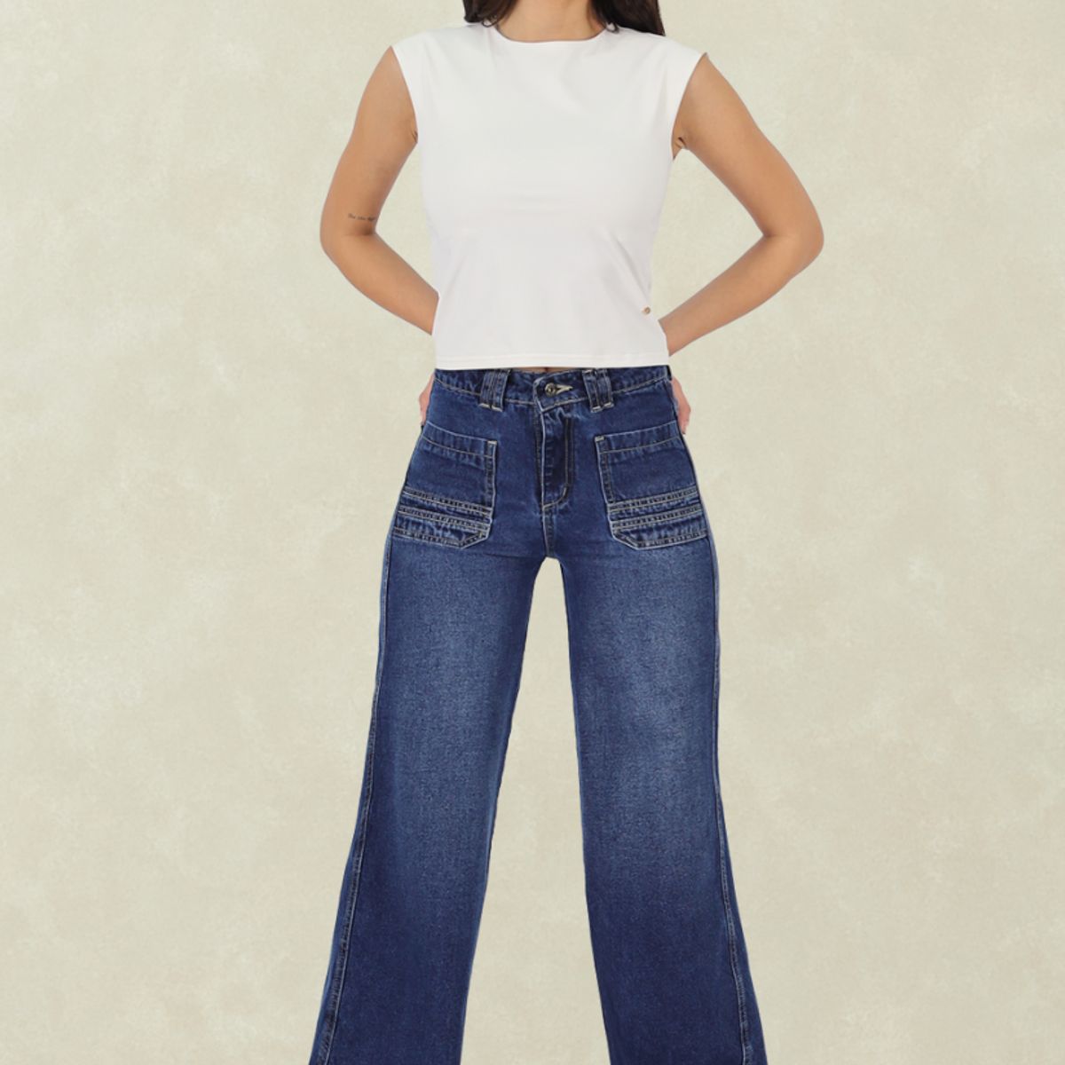 TENTATION - Wide Leg Celeste Bolsillo Parche