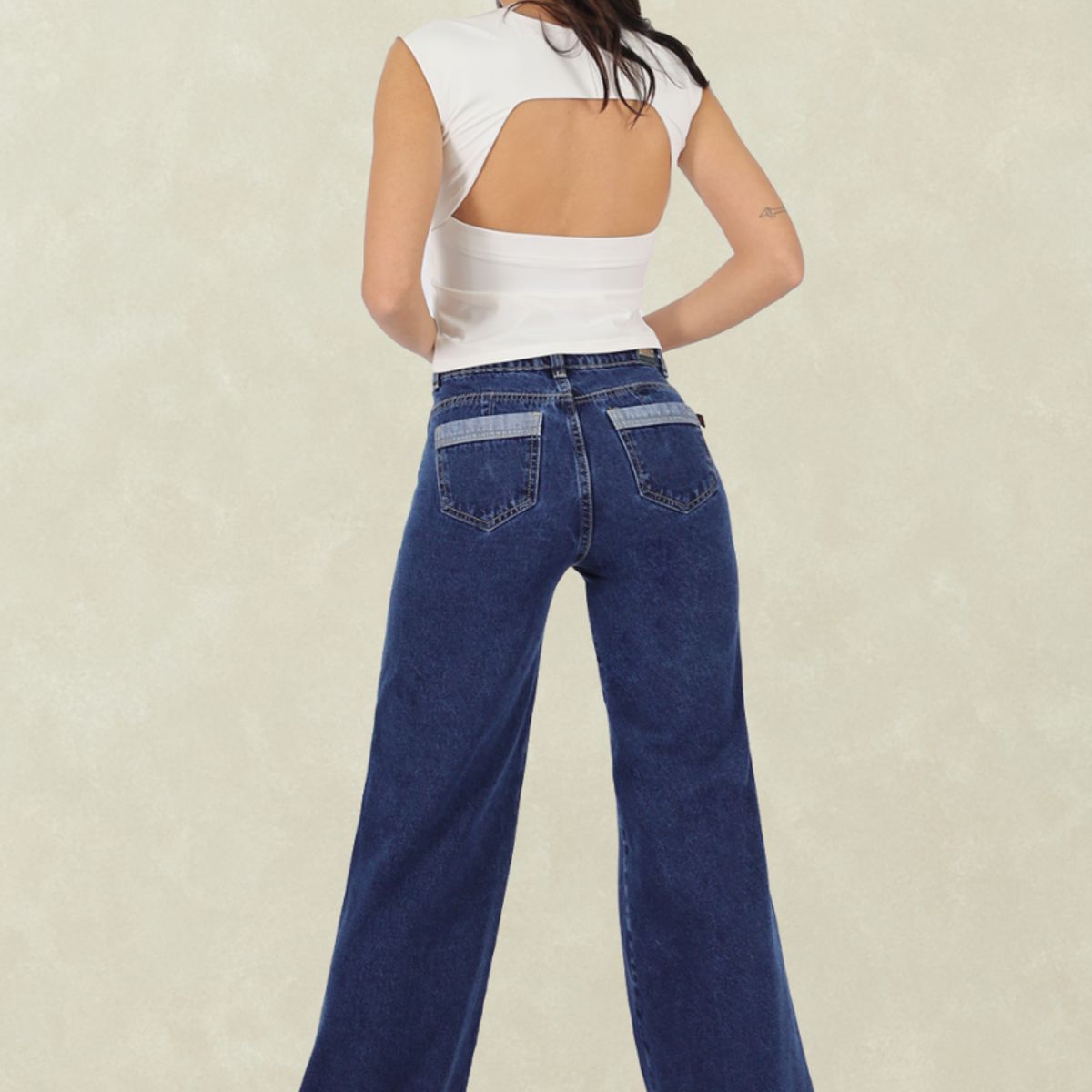 TENTATION - Wide Leg Celeste Bolsillo Parche