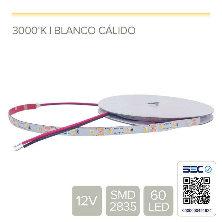 CINTA LED 4.8W 12V 60L CALIDO (Rollo 5 mts)