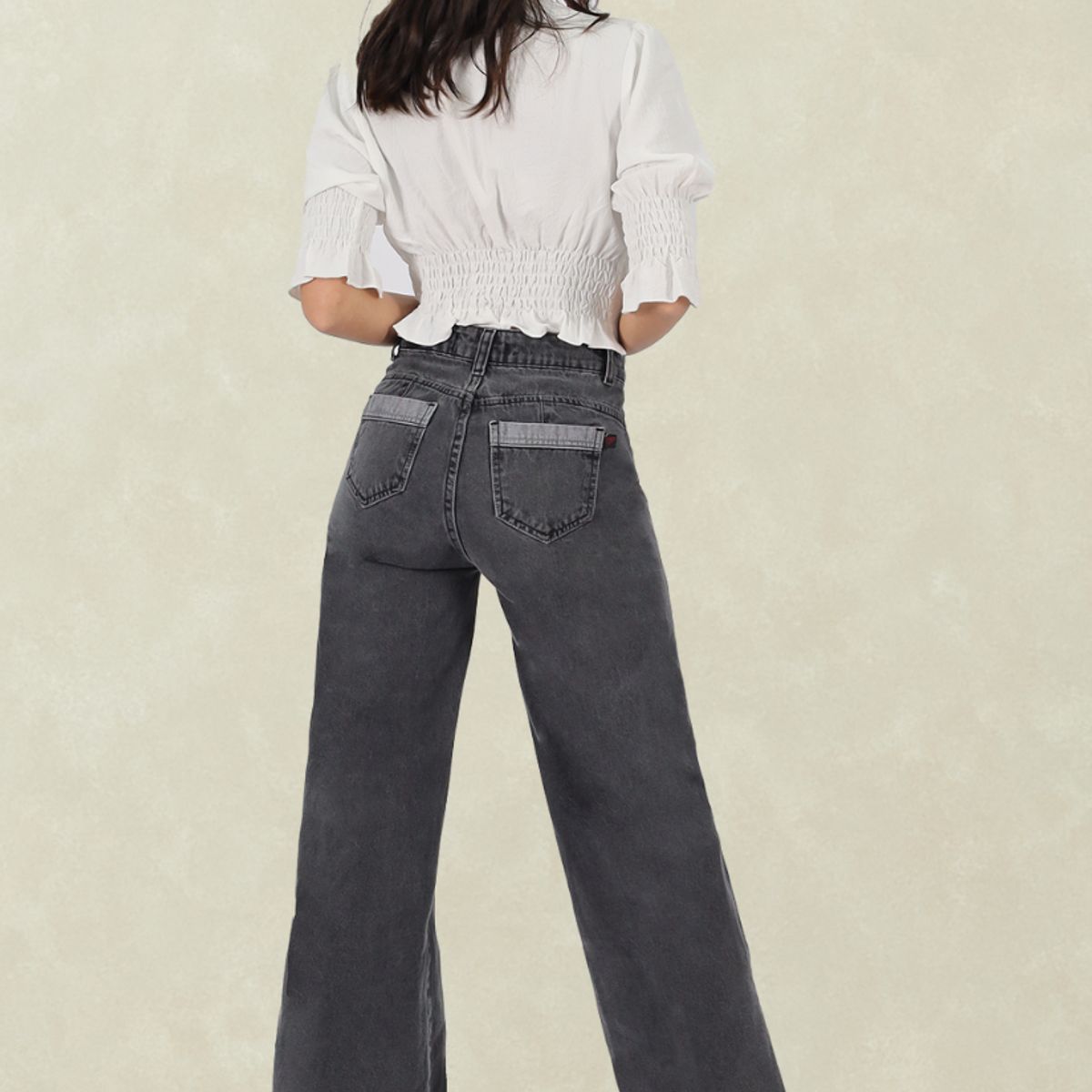 TENTATION - Wide Leg Black Bolsillo Parche