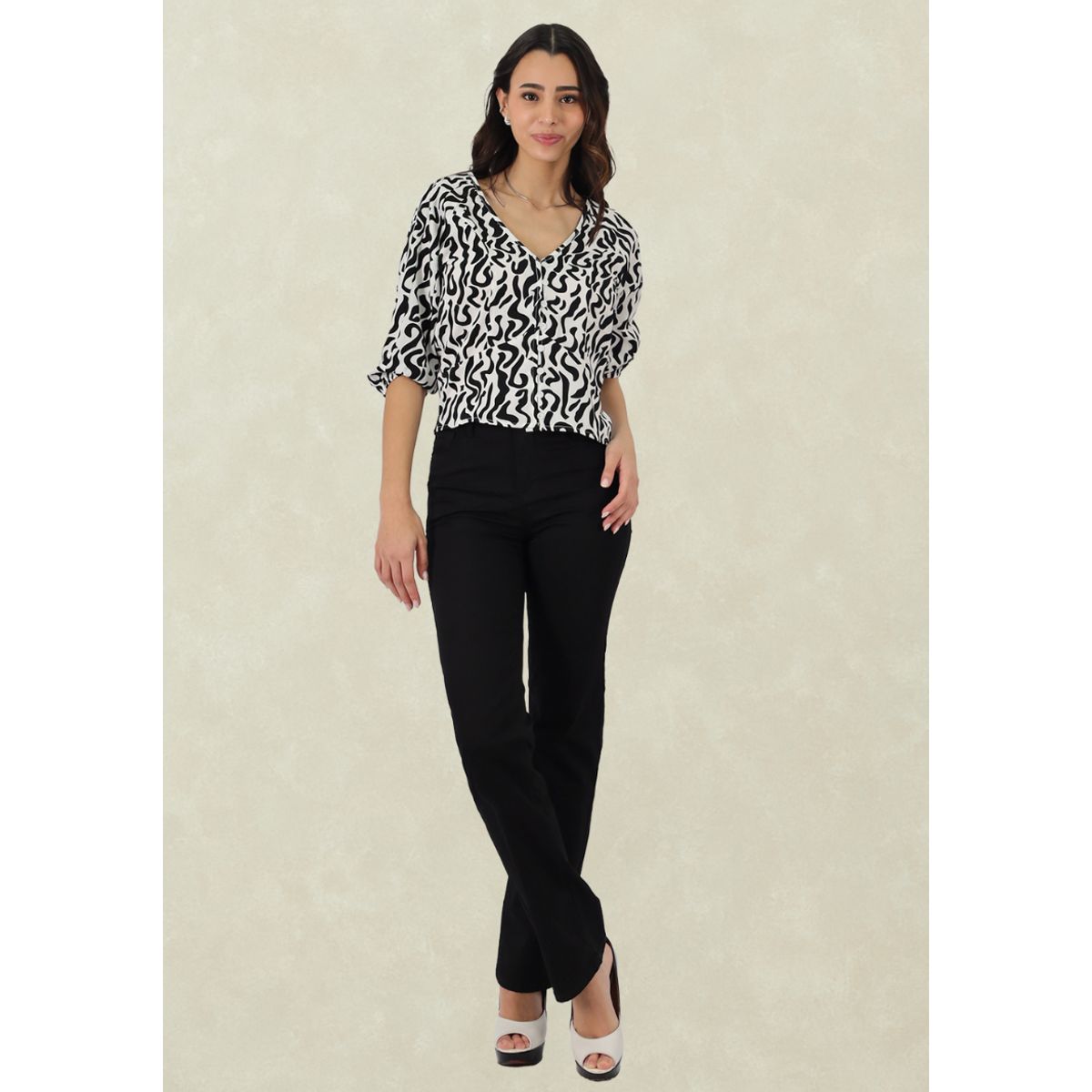 TENTATION - Pantalon Gabardina Recto  Tiro Alto Black