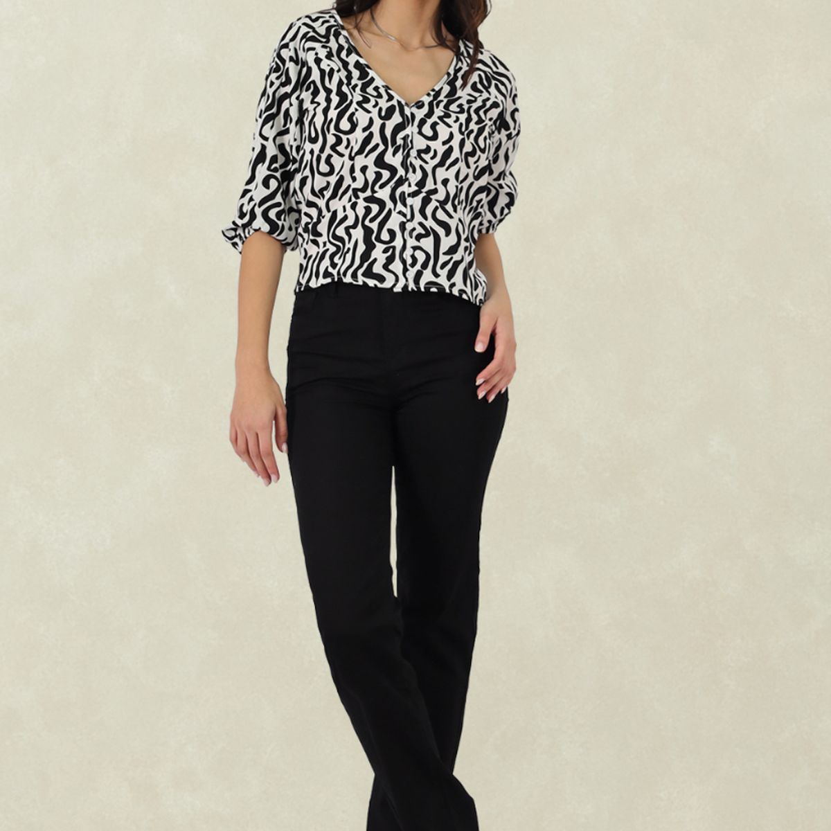 TENTATION - Pantalon Gabardina Recto  Tiro Alto Black