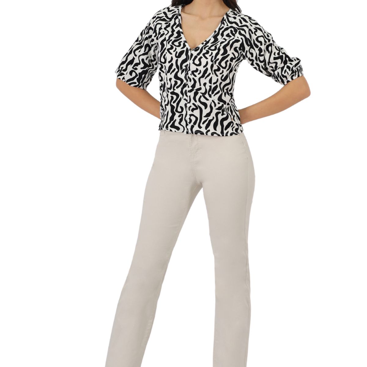 TENTATION - Pantalon Gabardina Recto  Tiro Alto Crudo