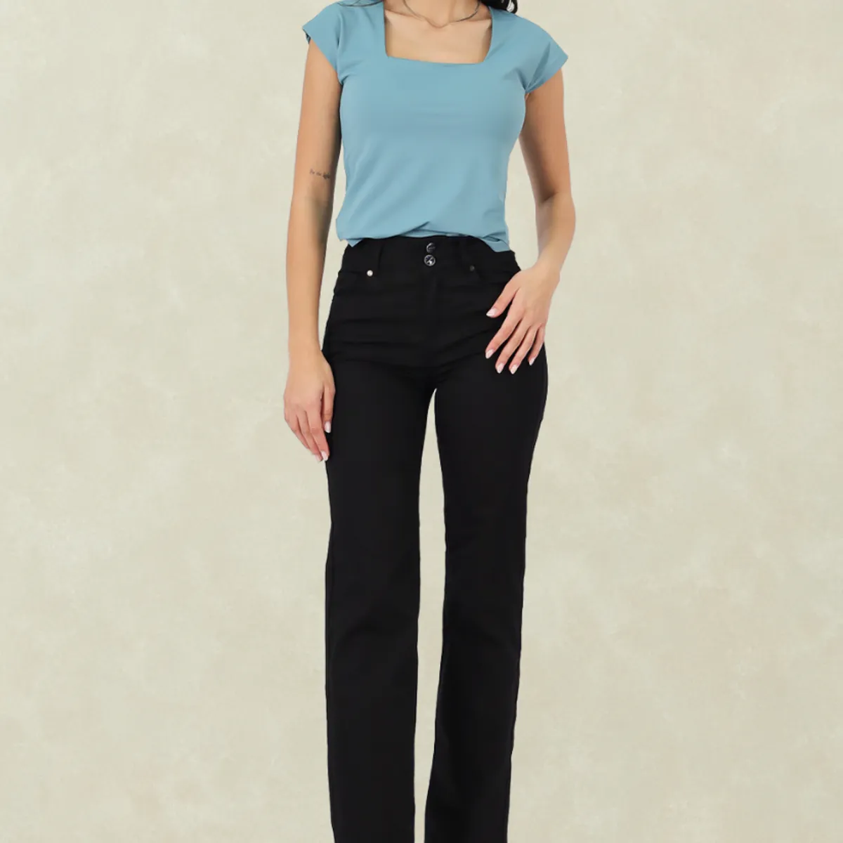 TENTATION - Pantalon Gabardina Recto TA Doble Boton Black