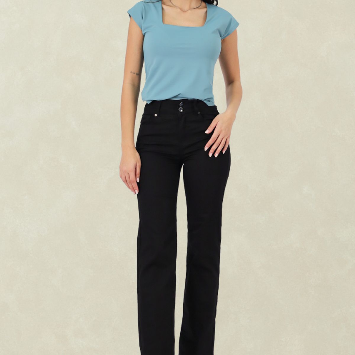 TENTATION - Pantalon Gabardina Recto TA Doble Boton Black