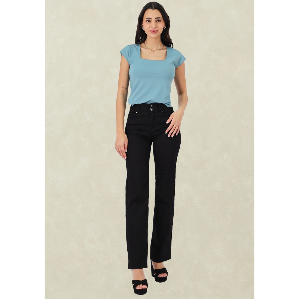 TENTATION - Pantalon Gabardina Recto TA Doble Boton Black