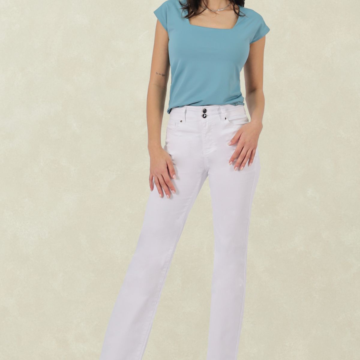 TENTATION - Pantalon Gabardina Recto TA Doble Boton Blanco
