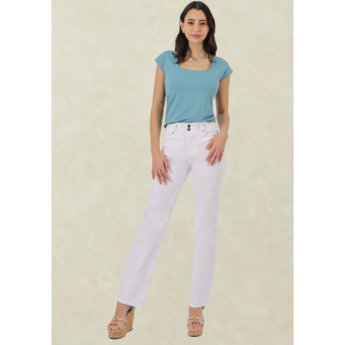 TENTATION - Pantalon Gabardina Recto TA Doble Boton Blanco