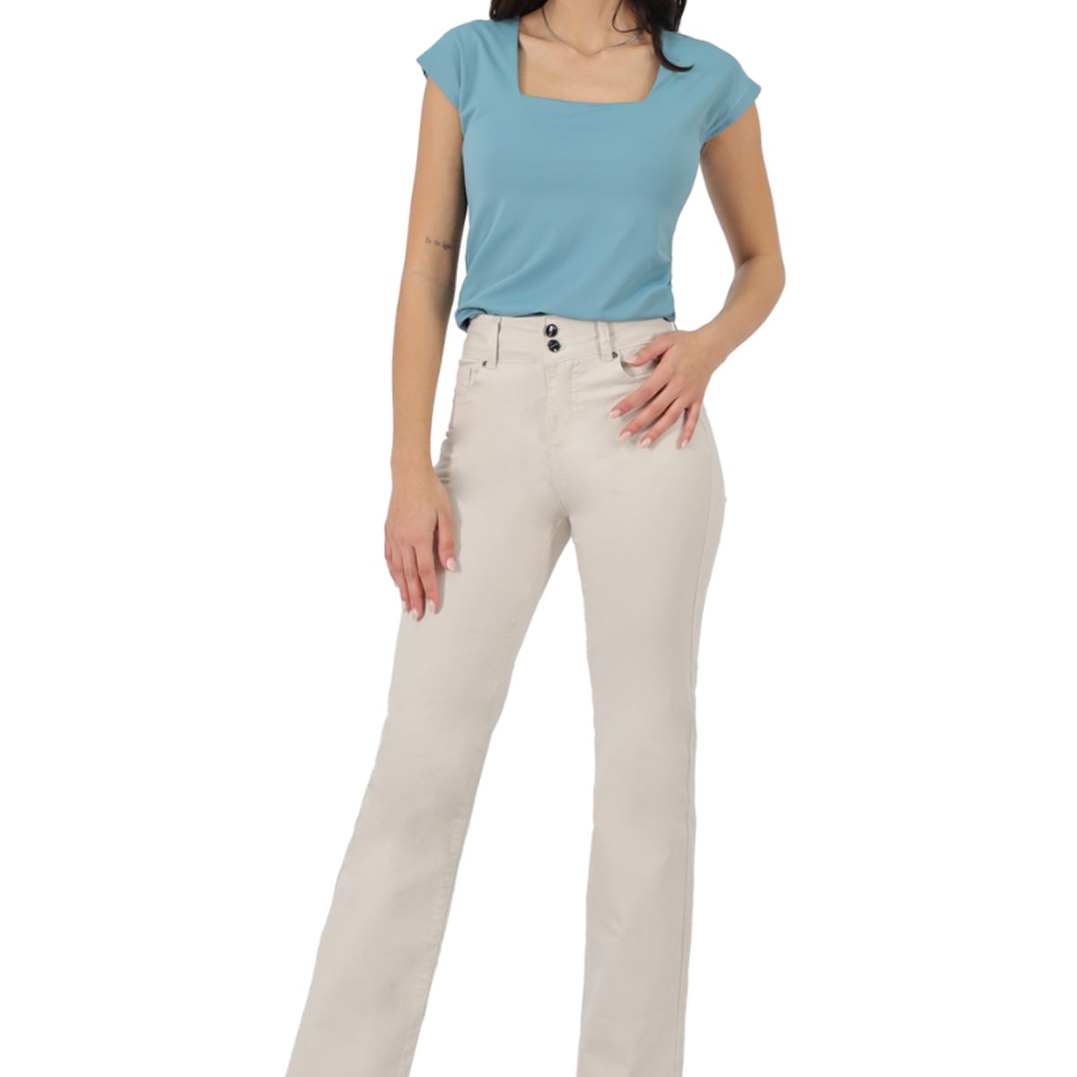 TENTATION - Pantalon Gabardina Recto TA Doble Boton Crudo