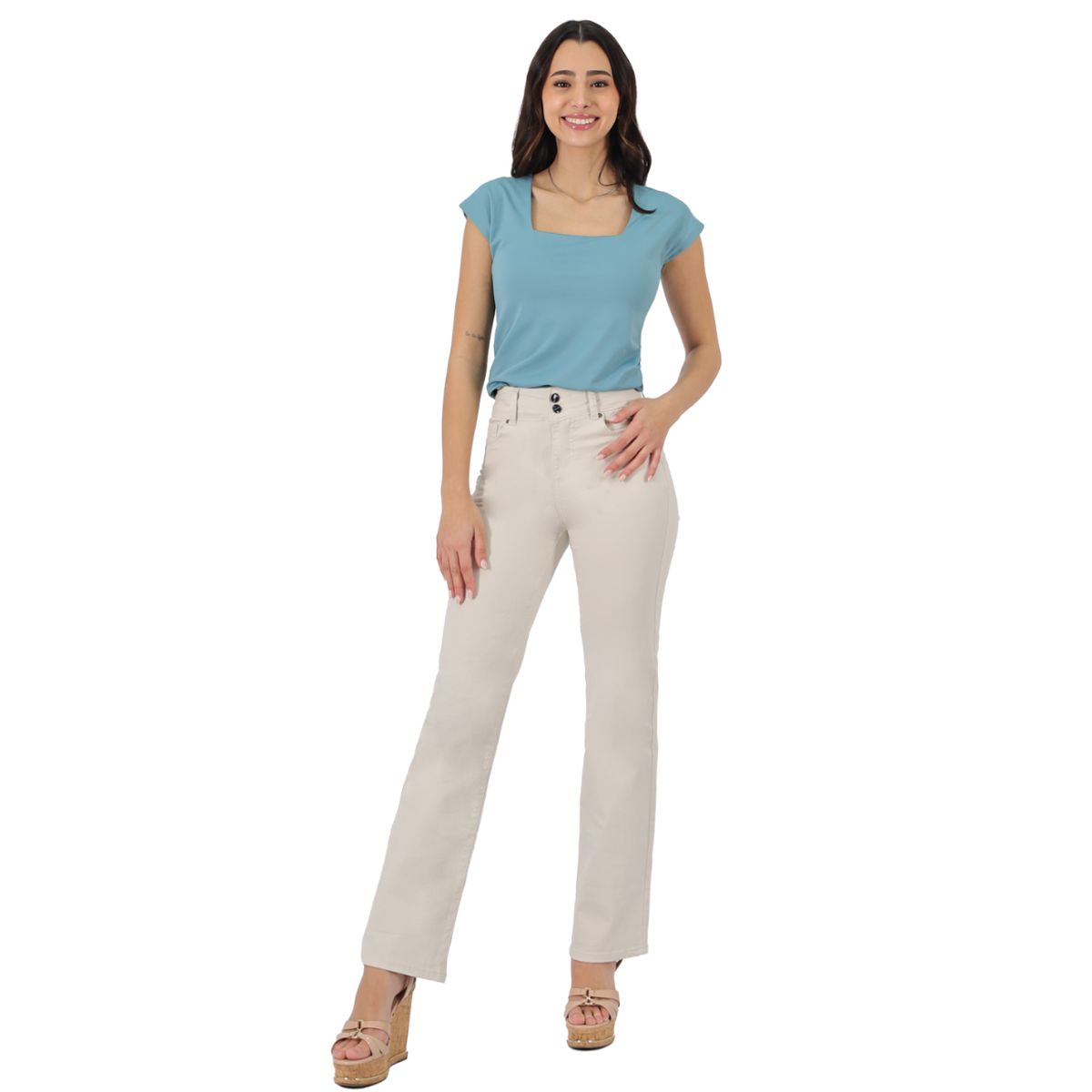 TENTATION - Pantalon Gabardina Recto TA Doble Boton Crudo