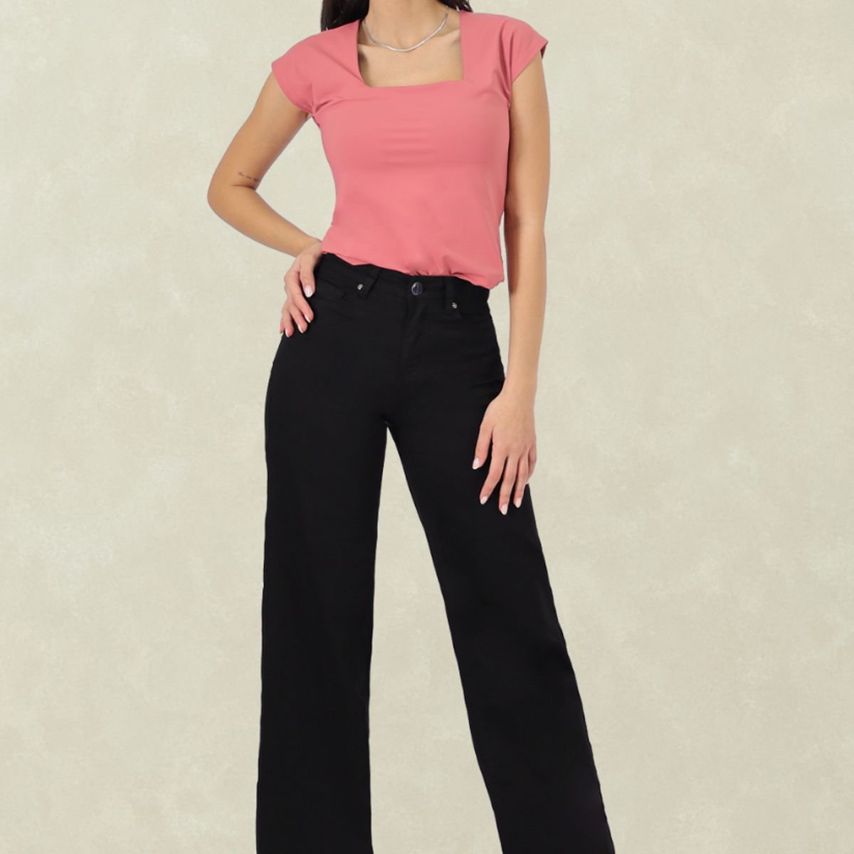 TENTATION - Pantalon Gabardina Wide Leg Tapeta TA Black