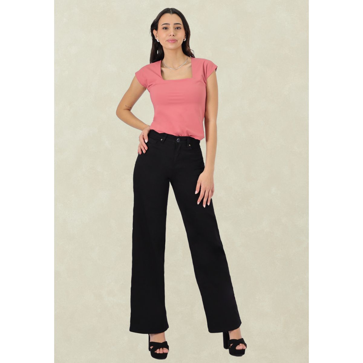 TENTATION - Pantalon Gabardina Wide Leg Tapeta TA Black
