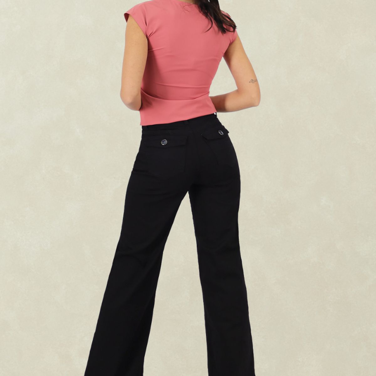 TENTATION - Pantalon Gabardina Wide Leg Tapeta TA Black