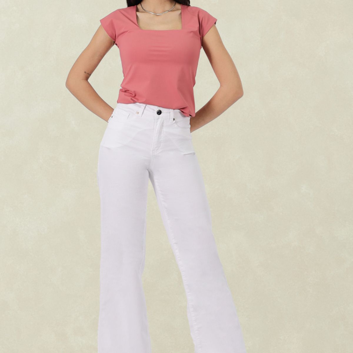 TENTATION - Pantalon Gabardina Wide Leg Tapeta TA Blanco
