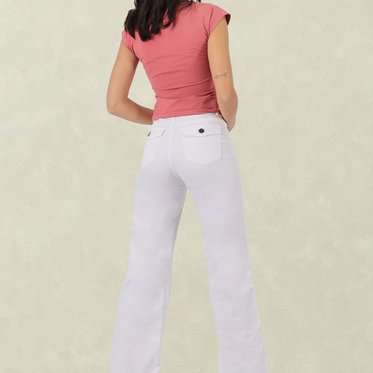 TENTATION - Pantalon Gabardina Wide Leg Tapeta TA Blanco