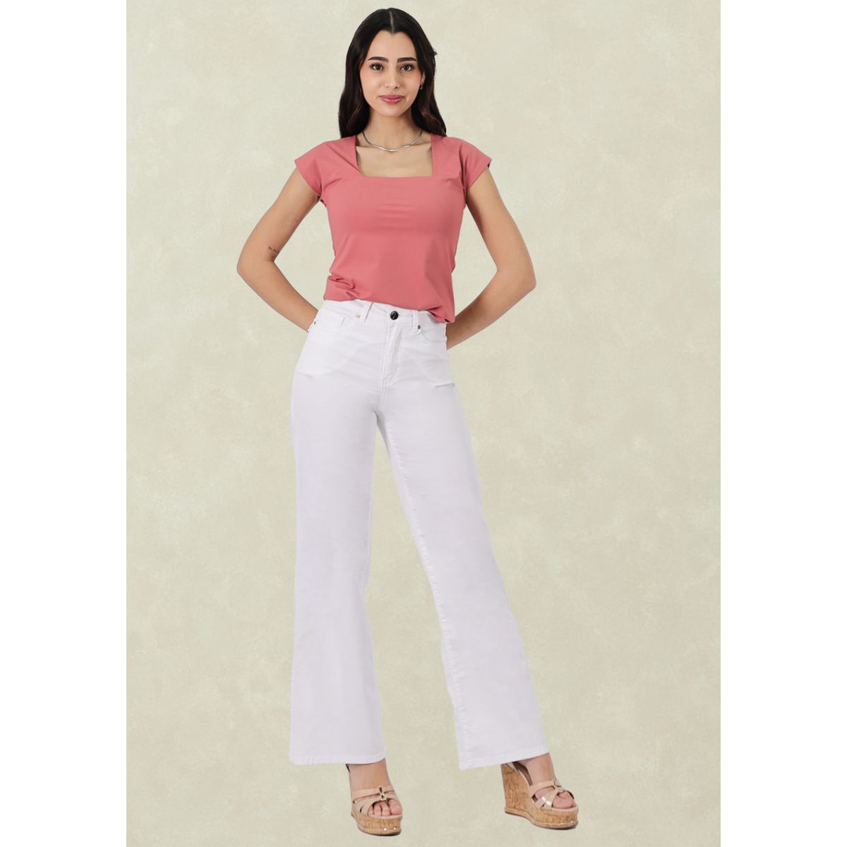 TENTATION - Pantalon Gabardina Wide Leg Tapeta TA Blanco