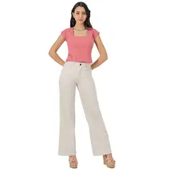 TENTATION - Pantalon Gabardina Wide Leg Tapeta TA Crudo