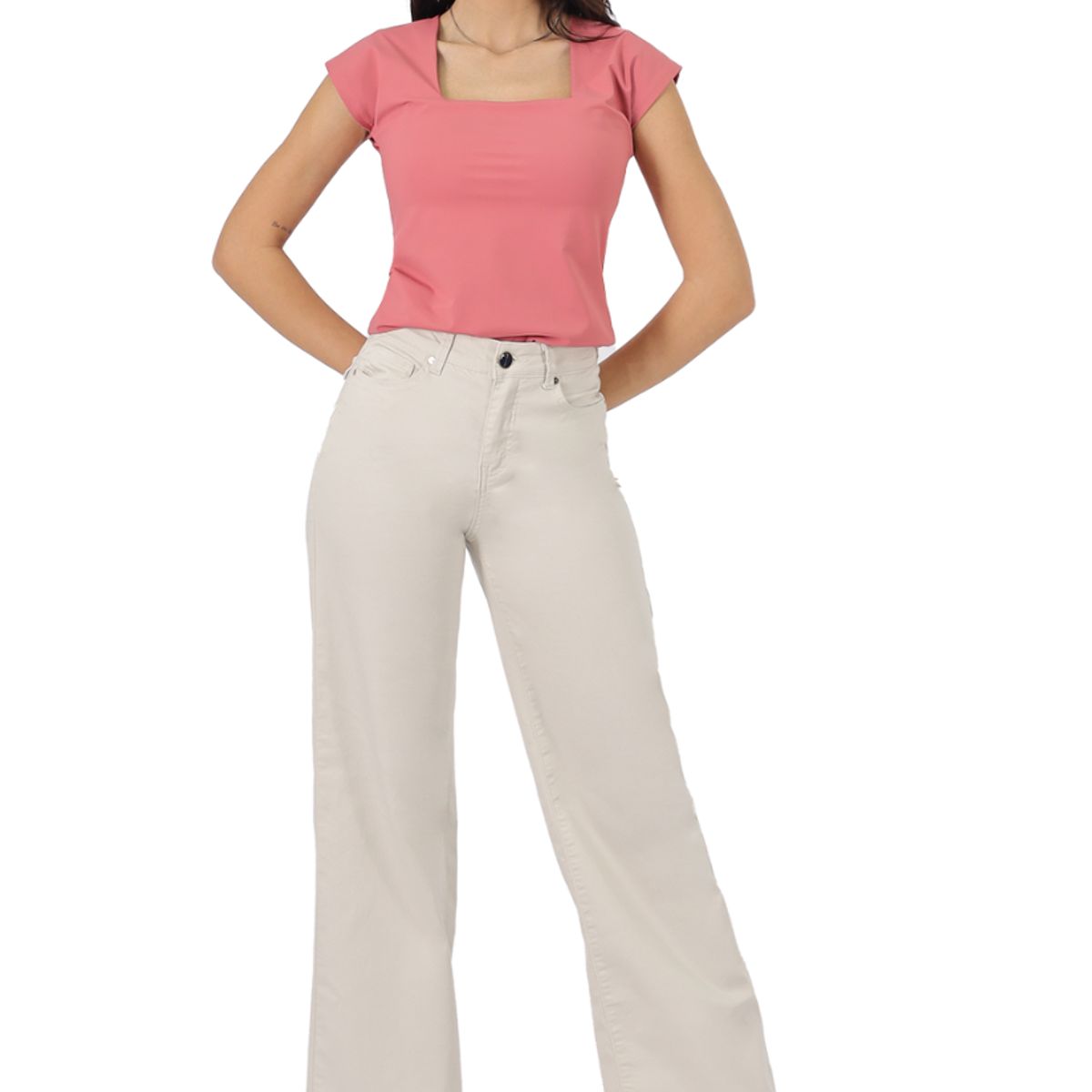 TENTATION - Pantalon Gabardina Wide Leg Tapeta TA Crudo