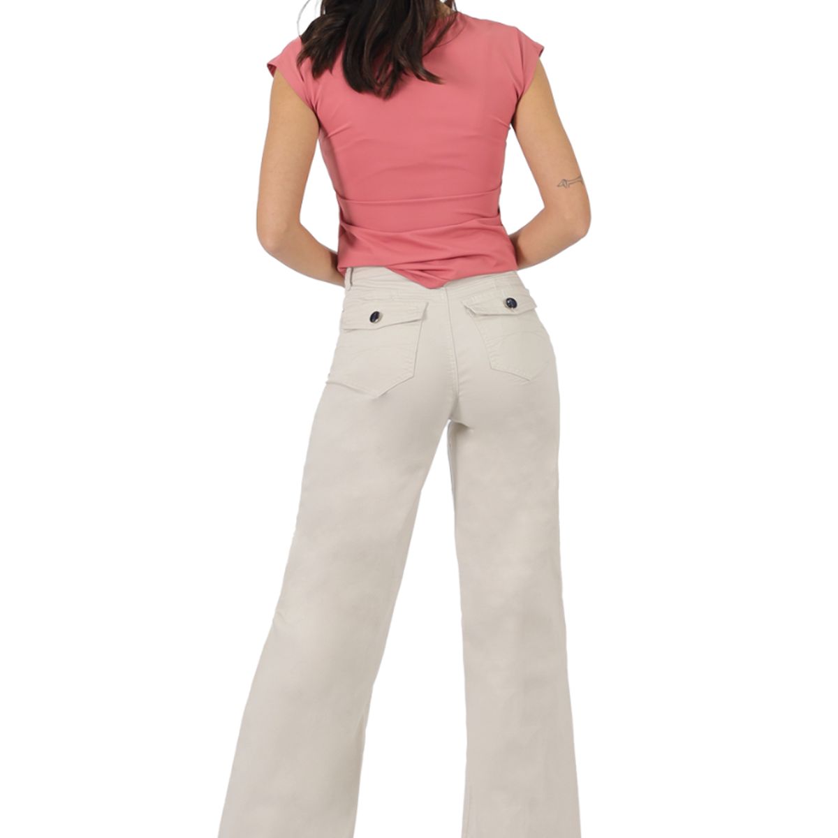 TENTATION - Pantalon Gabardina Wide Leg Tapeta TA Crudo