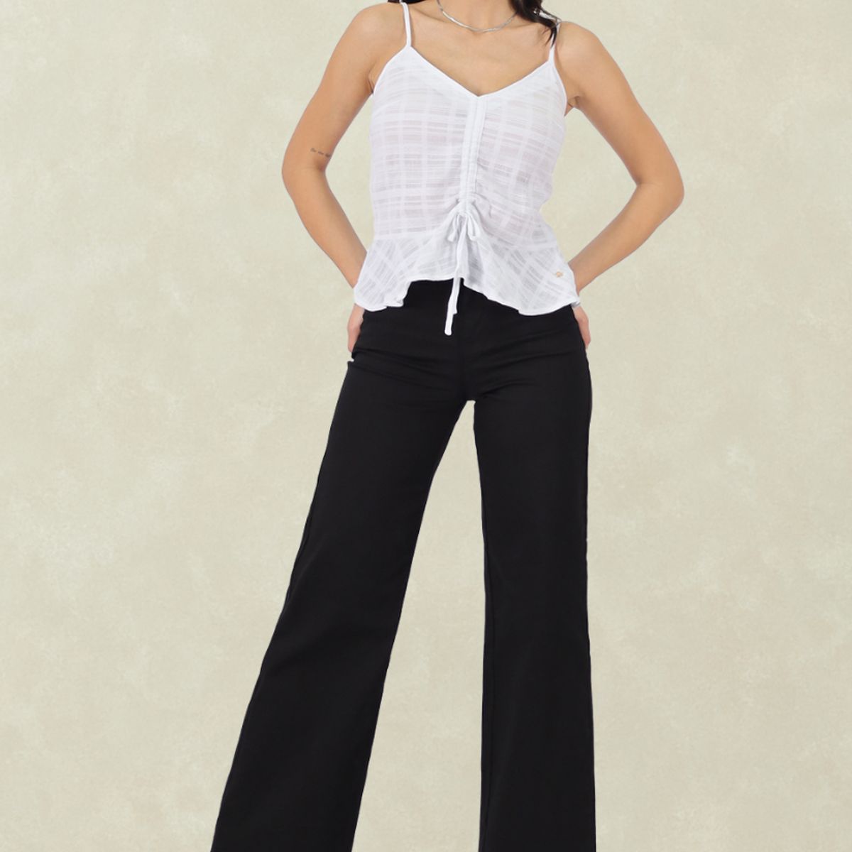 TENTATION - Wide Leg Gabardina Tiro Alto Black