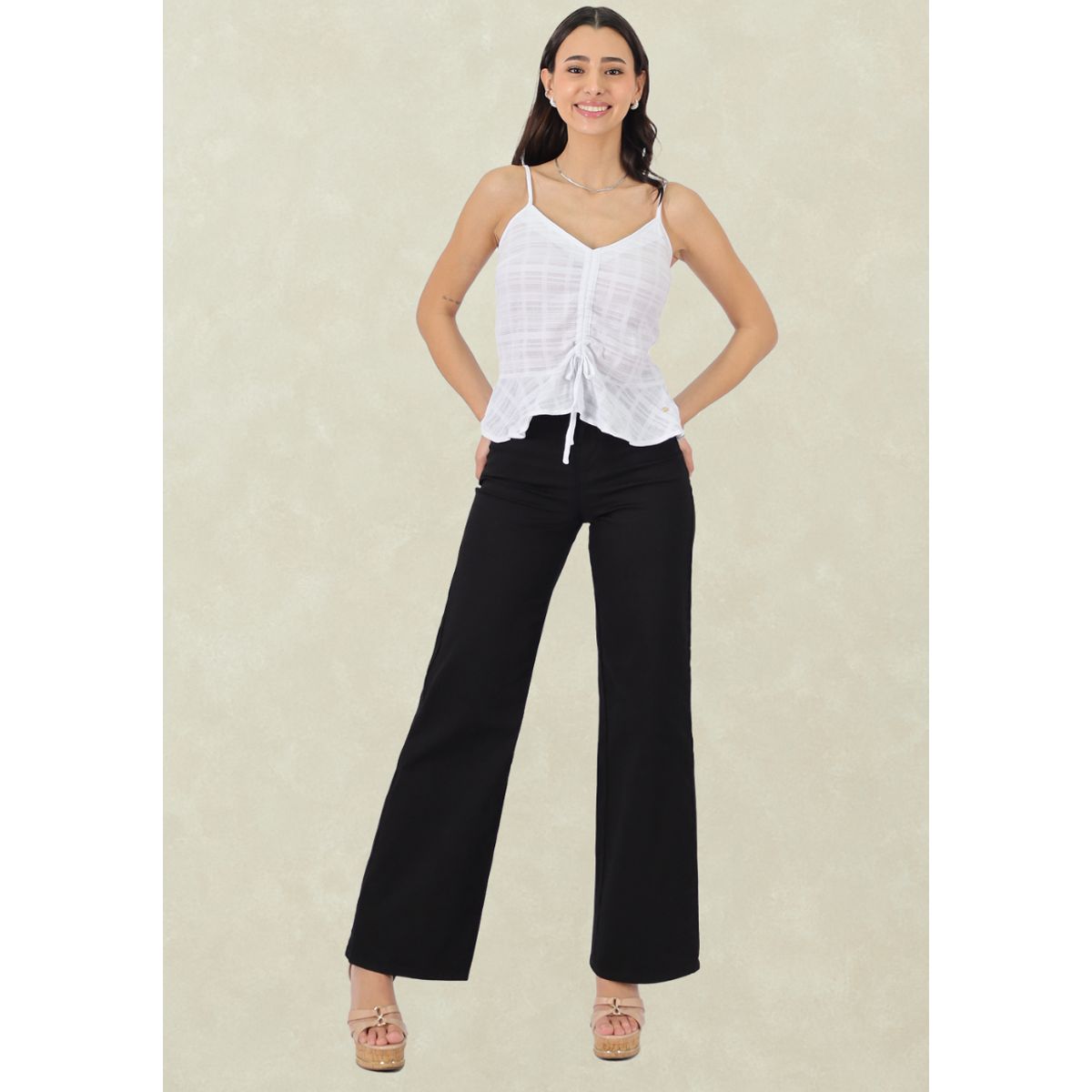 TENTATION - Wide Leg Gabardina Tiro Alto Black