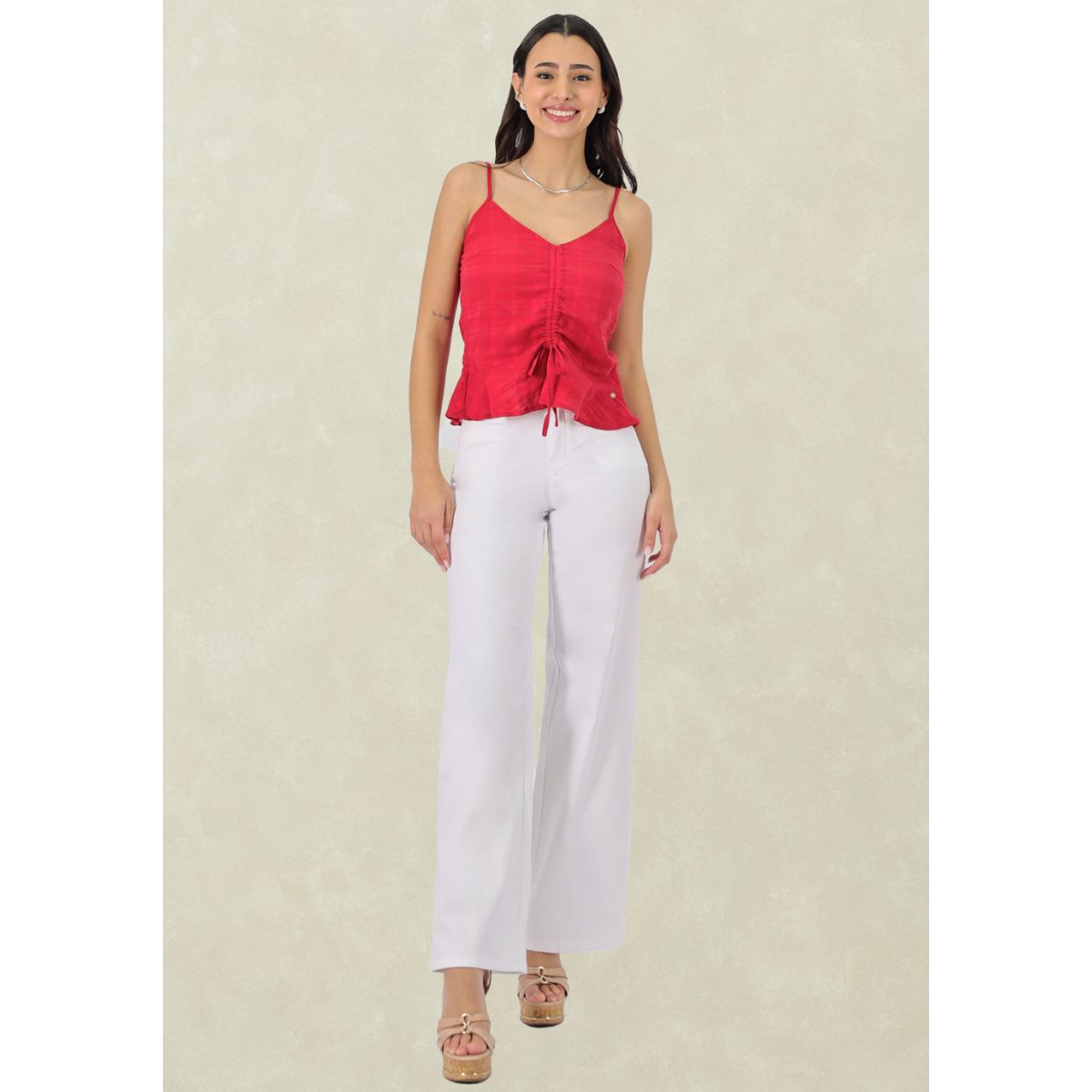 TENTATION - Wide Leg Gabardina Tiro Alto Blanco
