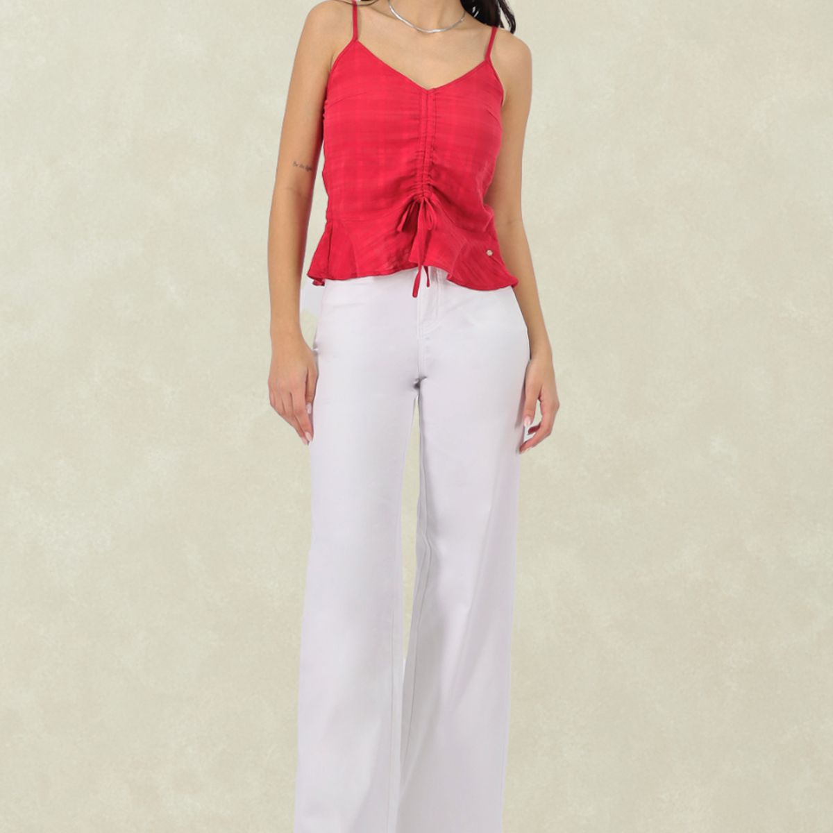 TENTATION - Wide Leg Gabardina Tiro Alto Blanco