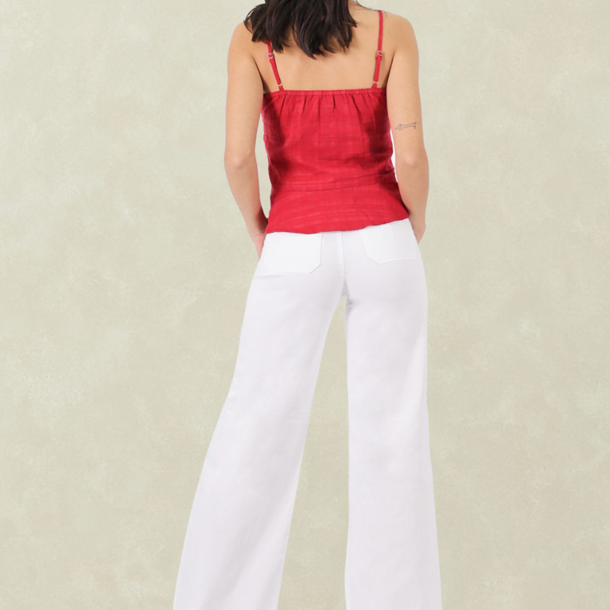TENTATION - Wide Leg Gabardina Tiro Alto Blanco