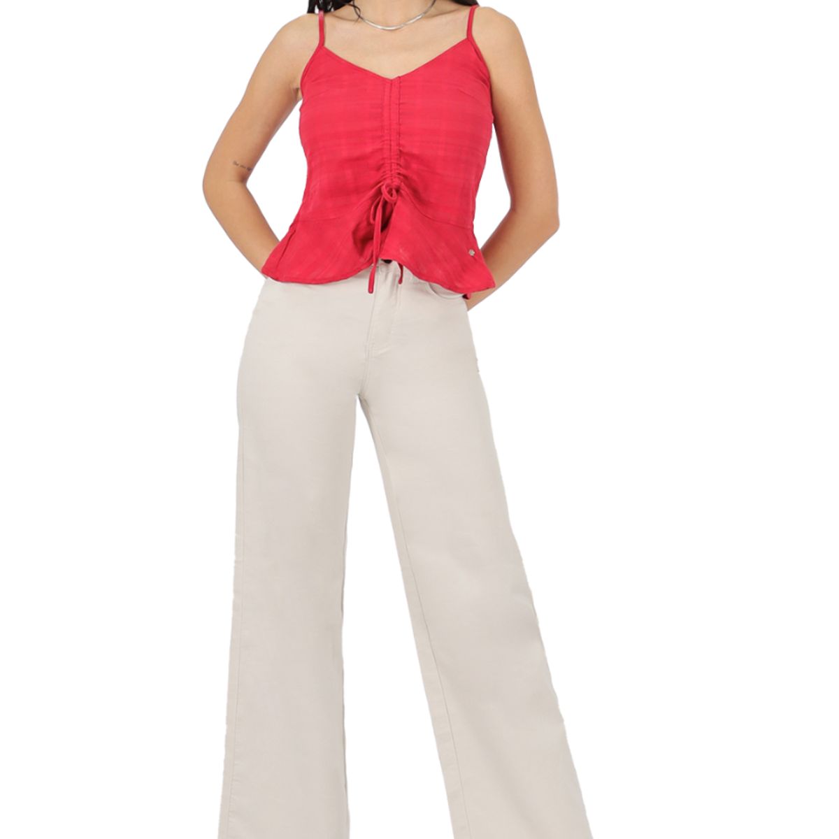TENTATION - Wide Leg Gabardina Tiro Alto Crudo