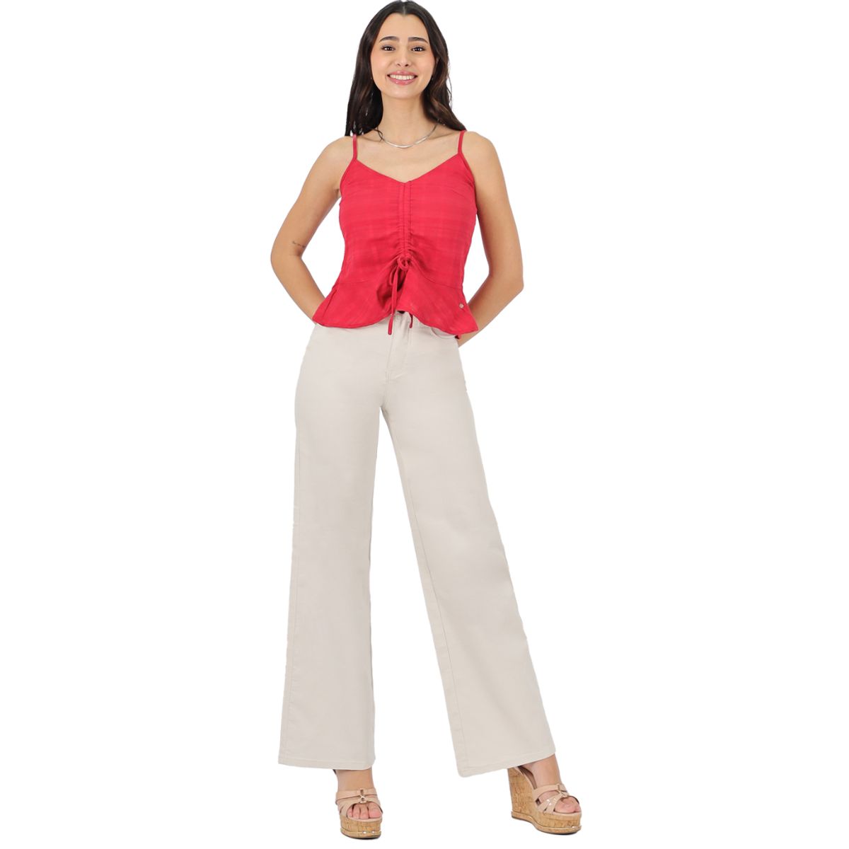 TENTATION - Wide Leg Gabardina Tiro Alto Crudo