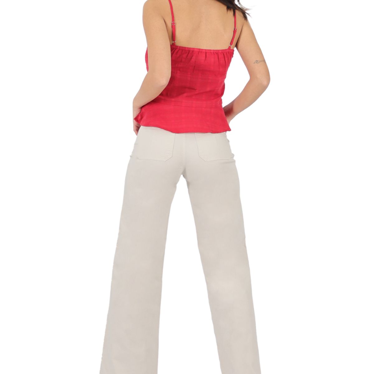 TENTATION - Wide Leg Gabardina Tiro Alto Crudo