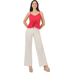TENTATION - Wide Leg Gabardina Tiro Alto Crudo