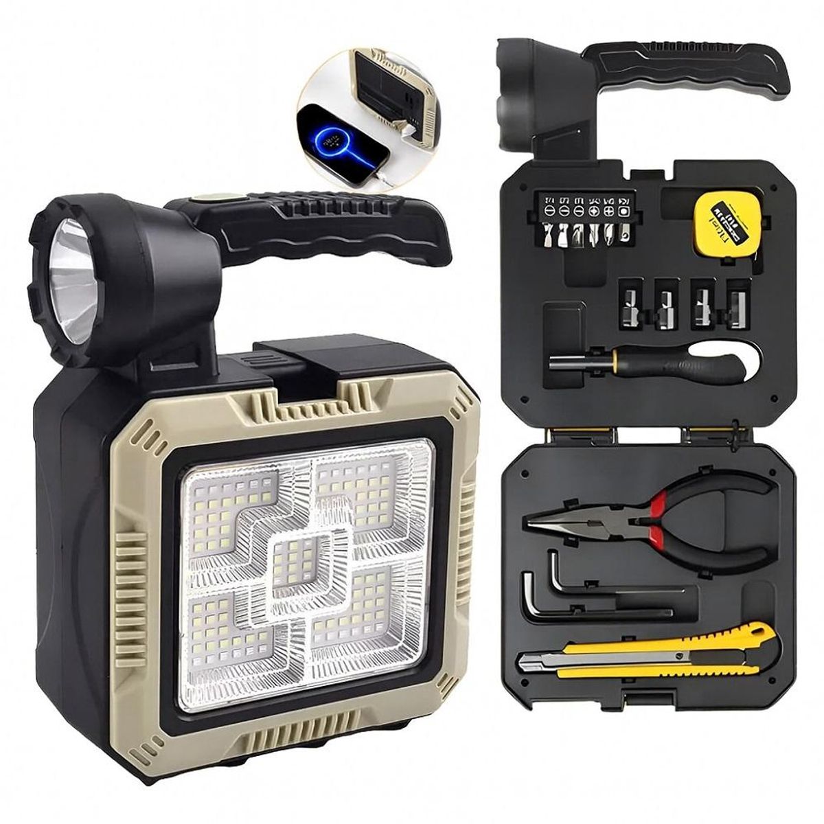 GENERICO - Linterna LED Solar Recargable con Herramientas Integradas