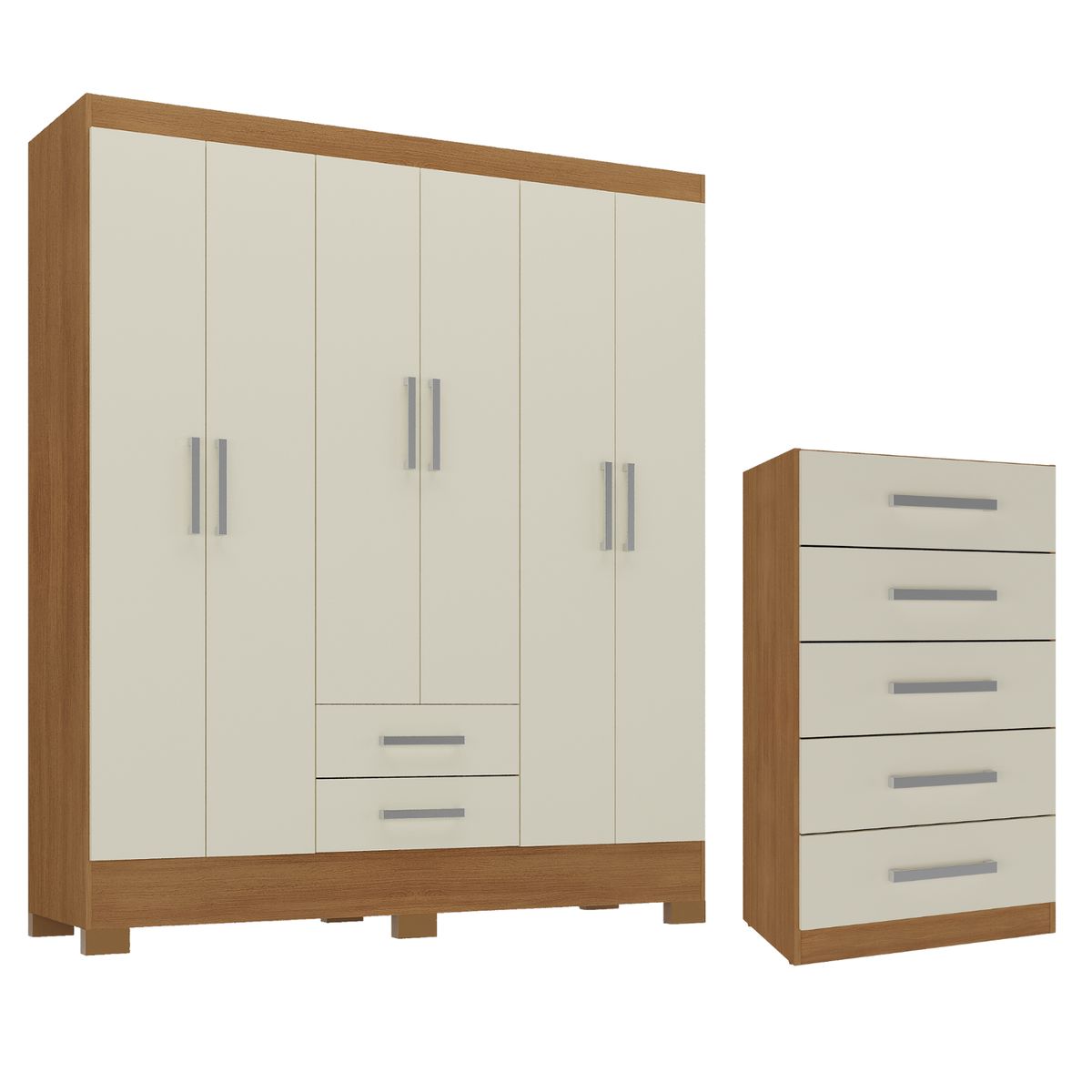 MOVELARIA - Combo Clóset 6 Puertas + Cómoda 5 Cajones Off White R0562