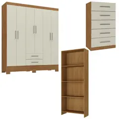 MOVELARIA - Combo Cómoda 5 Cajones + Clóset 6 Puertas Off White + Librero R051662