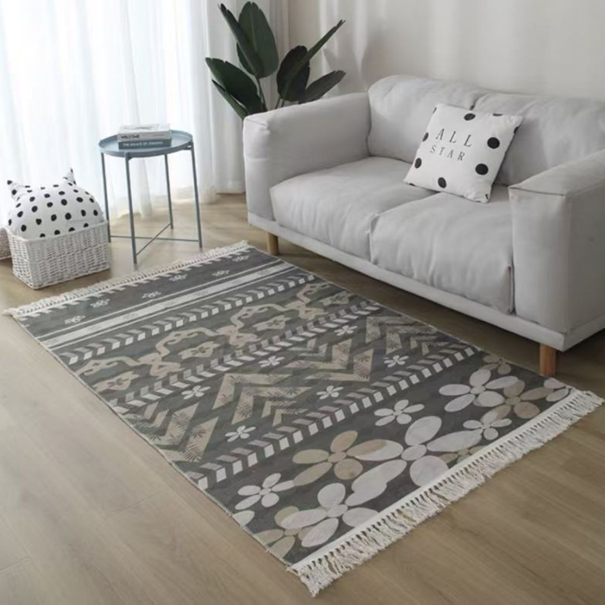 DIANA - ALFOMBRA VINTAGE DE ALGODON Y LINO CON DISEÑO NORDICO 160cm x 200cm