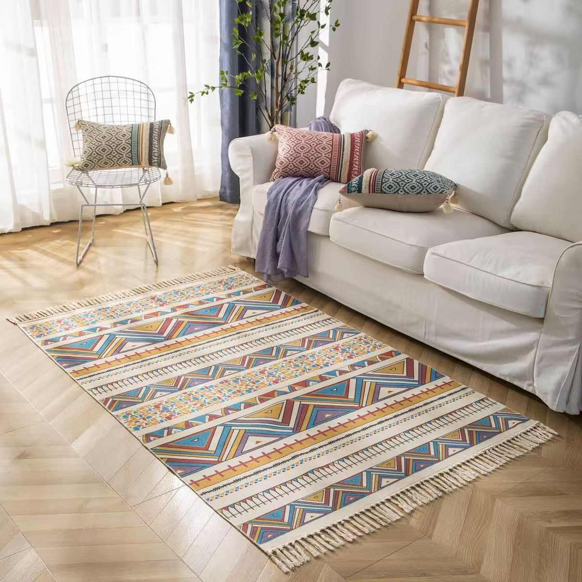 DIANA - ALFOMBRA VINTAGE DE ALGODON Y LINO DISEÑO NORDICO MULTICOLOR 160x200cm