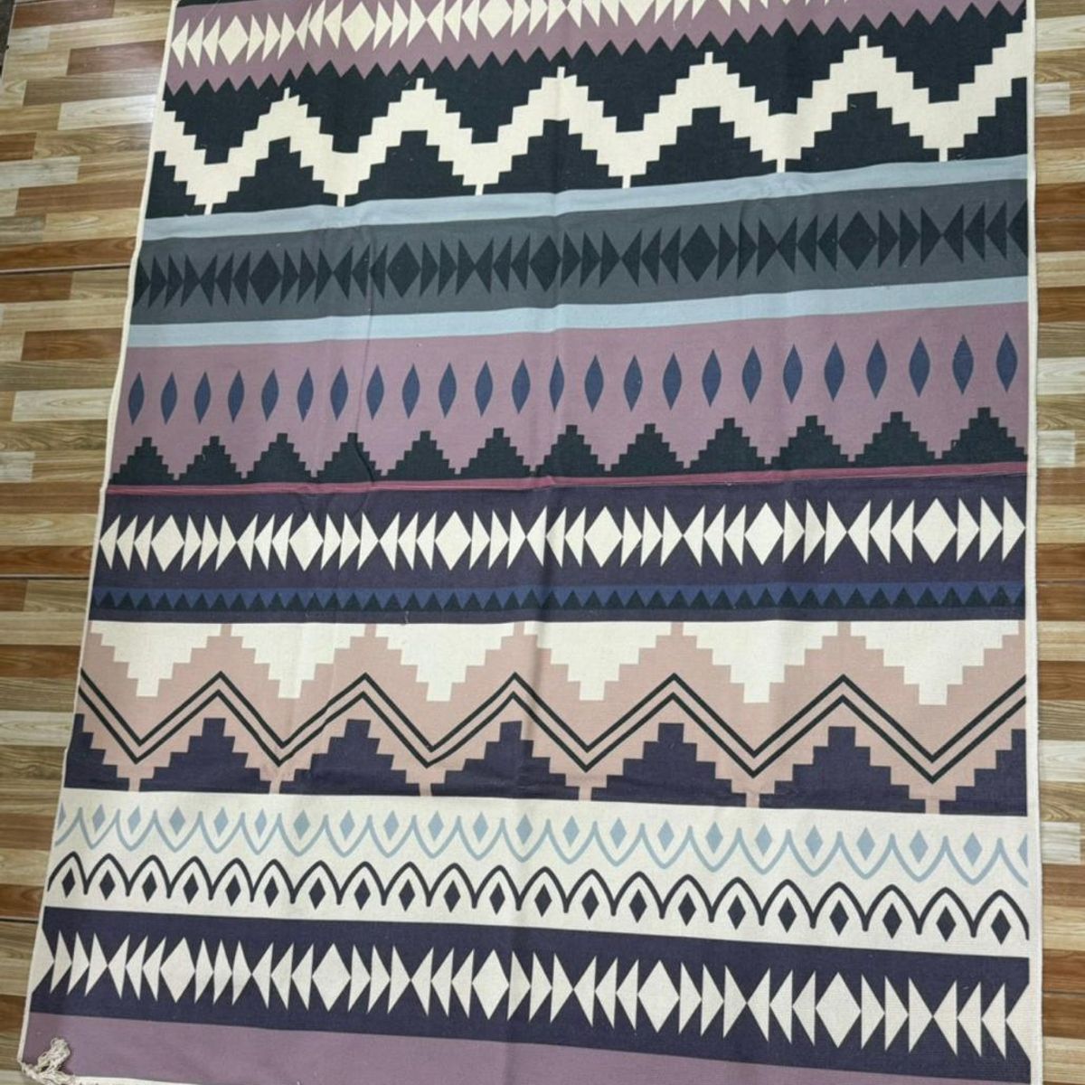 DIANA - ALFOMBRA VINTAGE DE ALGODON Y LINO DISEÑO NORDICO ZIG ZAG 160x200cm