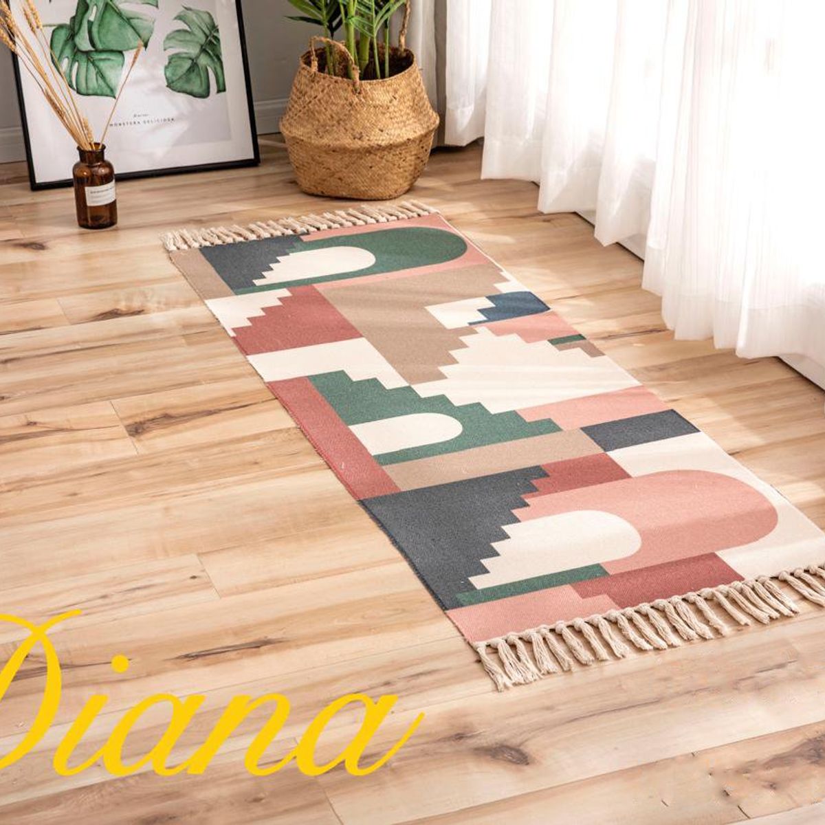 DIANA - BAJADA DE CAMA DE ALGODON Y LINO 60CMX150CM CON DISEÑO ABSTRACTO